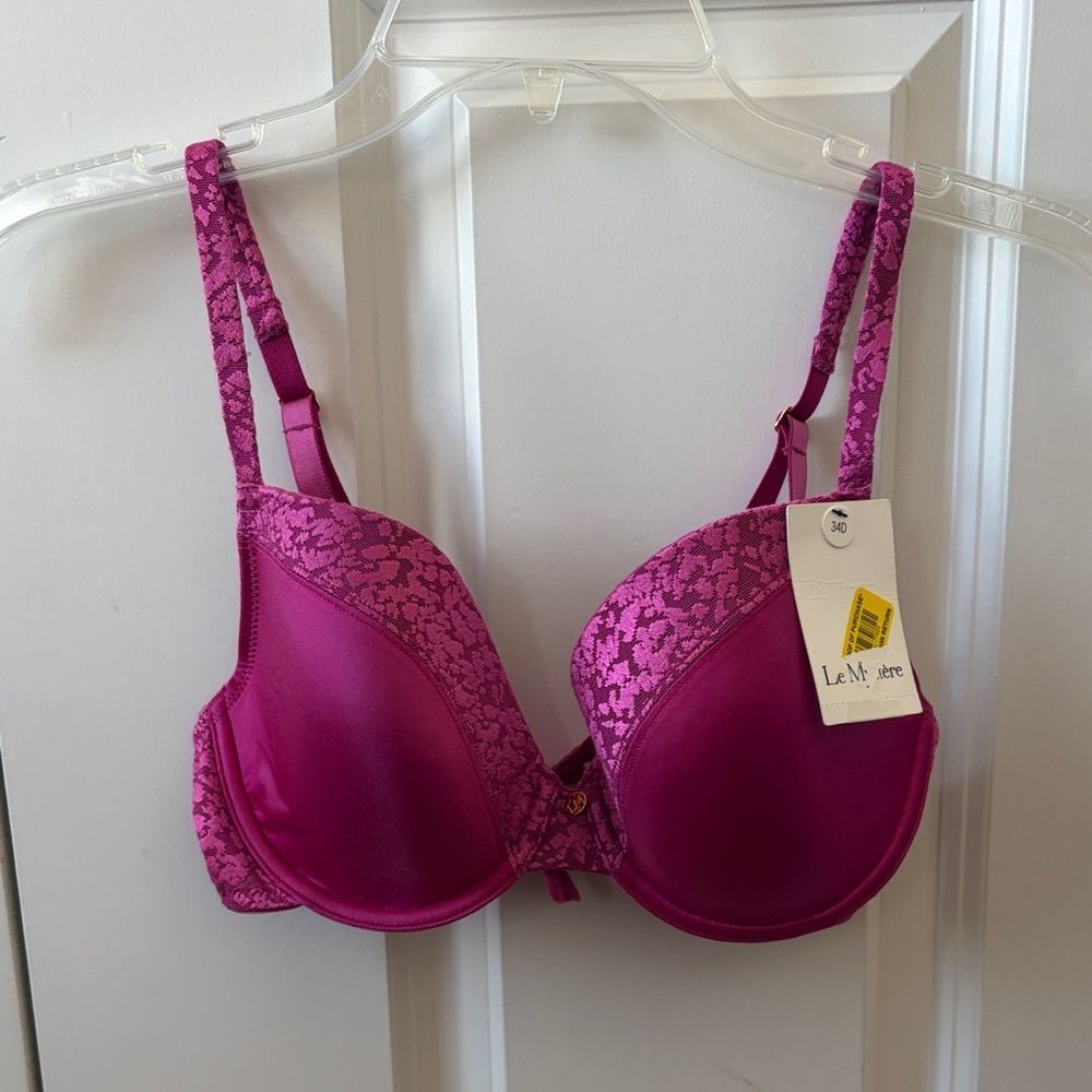 Le Mystere Women's Fuchsia Lace Bra Size 34D New with Tags